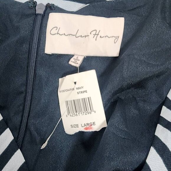 Charles Henry Stripe Tie Shoulder Jumpsuit Navy Size L - Picture 10 of 12